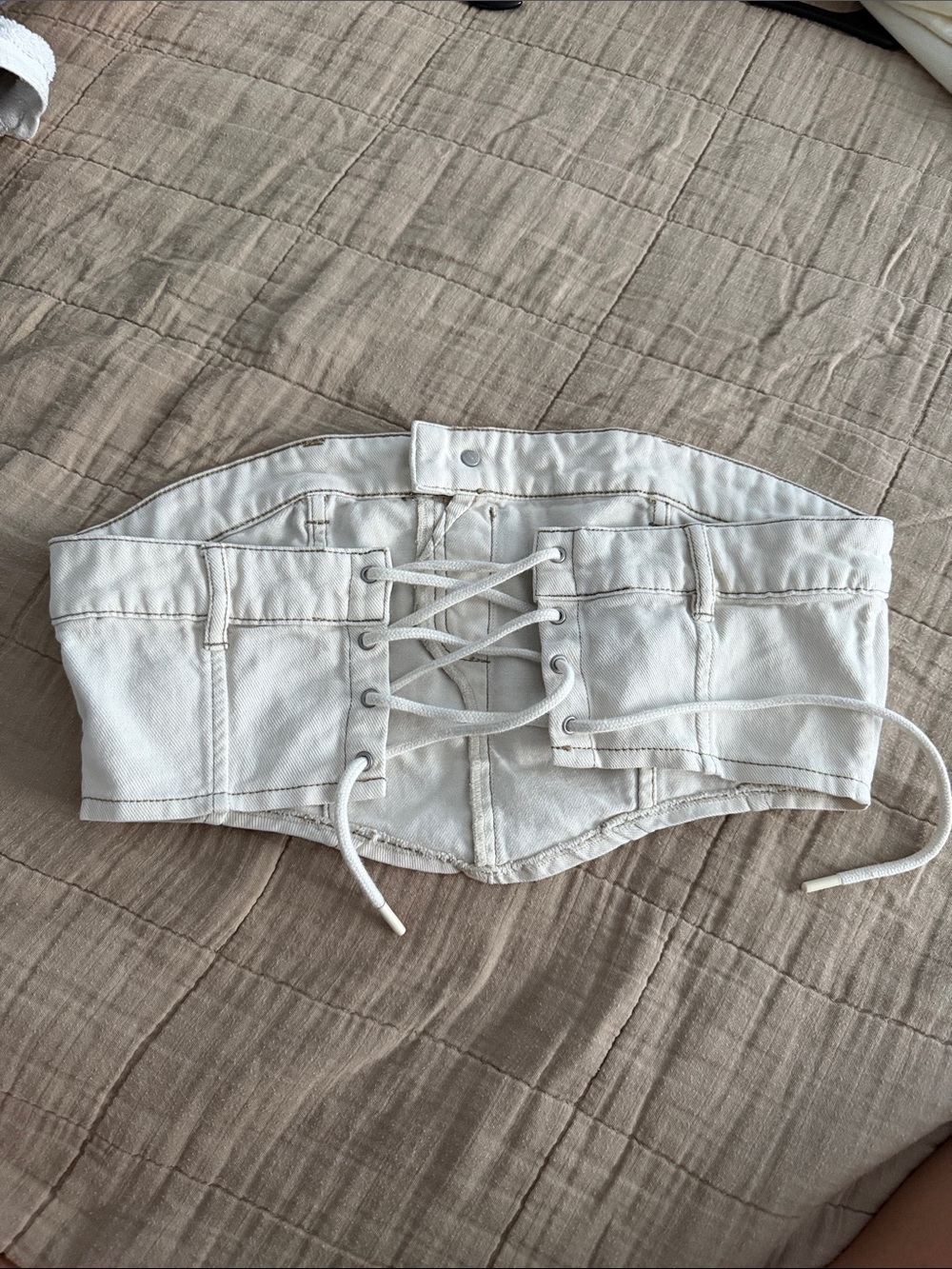 White Strapless Denim Corset Top - Picture 3 of 3